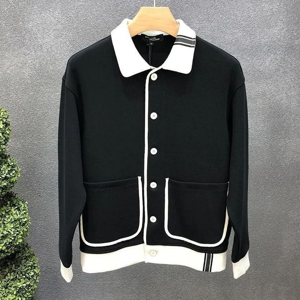 Men's Clothing Autumn Lapel Knitted Cardigan Contrast Color High End Fashion Trend Niche All Match Personality Jacket_viptrois.com