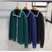Men's Clothing Men's Japanese Minimalist Cardigan - Double-Zip Knit Sweater Coat With Notch Lapel, Oversized Relaxed Fit (Navy/Black/Olive Green)_viptrois.com