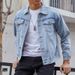 Men's Denim Jacket With Floral Print, Loose Fit Casual Long Sleeve Shirt Coat For Spring & Autumn, Youth Trendy Open Front Coat_viptrois.com