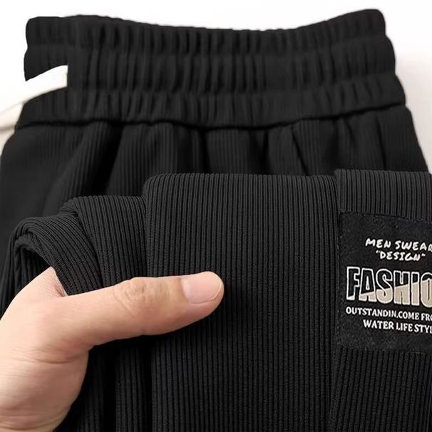 Men's Clothing Thin Ice Silk Casual Pants Pleated Trend Advanced Drape Loose Straight Sports Pants_viptrois.com