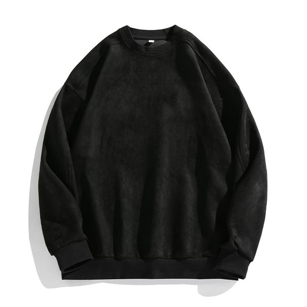 400g Suede Solid Color Sweatshirt Men Spring New American Retro Pullover Couple Hoodie Available For Second Wear_viptrois.com