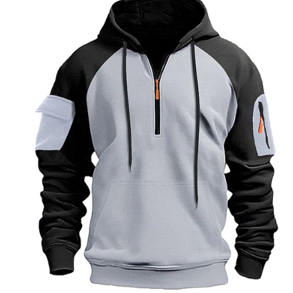 Men's Sweatshirt Autumn And Winter Zipper Hoodie Arm Pocket Top Suitable For Daily Leisure Sports_viptrois.com