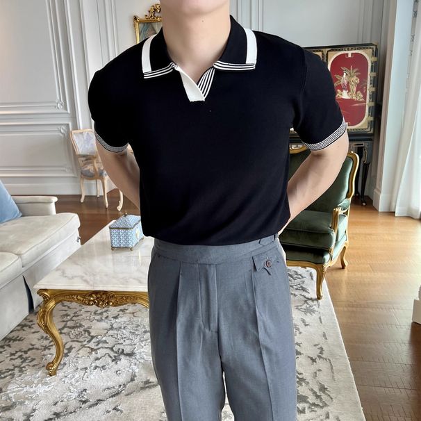 Men's Clothing Summer New Polo Shirt Men's British Casual Business Lapel Ice Silk Knitted T Shirt Slim Thin Short Sleeve Men_viptrois.com