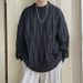 Men's Round Neck Knitting Coat Men's Design Fried Dough Twists Loose Lazy Sweater_viptrois.com
