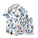 Men's Hawaiian Floral Shirt Short Sleeved Loose Fit Plus Size Beachwear Set Couple Style Retro Trendy Hong Kong Shorts_viptrois.com
