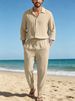 New Four-season Linen Collar Casual Loose Beach Sun Protection Long-sleeved Shirt And Pants Set For Men_viptrois.com