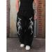 Gothic Y2k Print Jogger Pants For Men & Women - Loose Fit, Drawstring Waist, Flared Leg, Stylish Streetwear (Black/White/Gray)_viptrois.com
