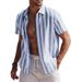 Men's Summer Casual Fashion Short Sleeved Striped Formal Beach Vacation Shirt_viptrois.com