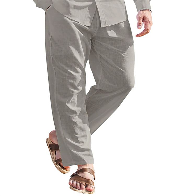 Men's Clothing Men's Linen Trousers Drawstring Elastic Waist Solid Color Comfortable Breathable Outdoor Daily Street Wear_viptrois.com