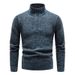 Men's Fleece-Lined Knit Sweater Jacket - Warm Winter Pullover With Stand Collar, Loose Fit, Solid Color, Plus Size Options_viptrois.com