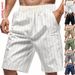 Men's Linen Shorts Loose Fit Breathable Striped Jacquard Drawstring Five Point Length Trendy Summer Shorts_viptrois.com