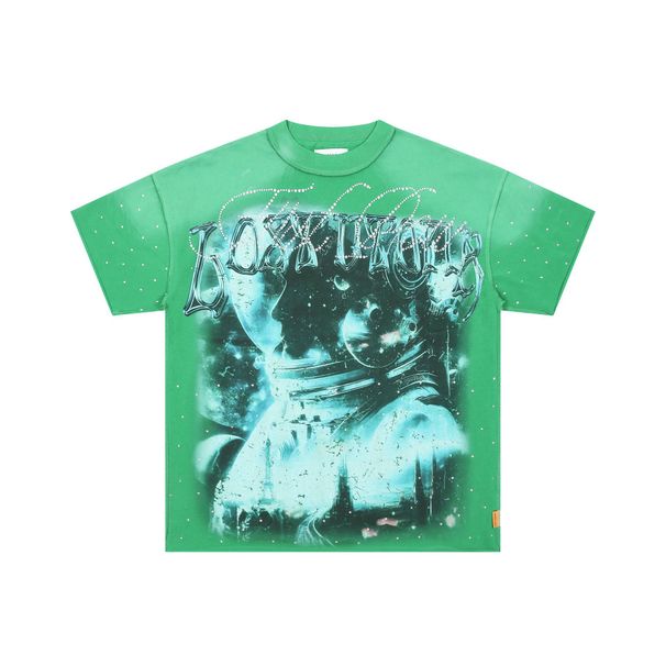 Men's Retro Green Hot Diamond T-shirt Summer Printed Loose Hip Hop Street Couple Top_viptrois.com