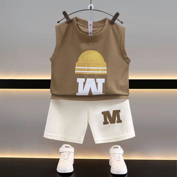 Boys Summer Sleeveless 2024 New Children's Summer Clothing Sports Fashionable Boy Vest Handsome Loose Suit Wholesale_viptrois.com