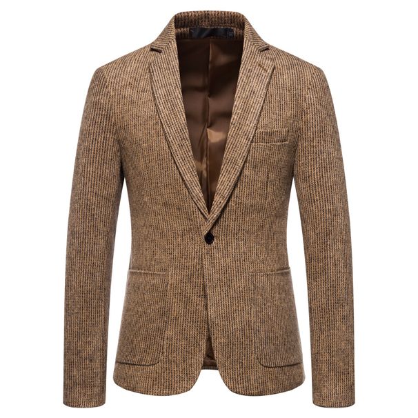 1 Autumn Winter New Style Foreign Trade Simple Men's Fashion Suit Business Casual Korean Version Striped Woolen Blazer_viptrois.com