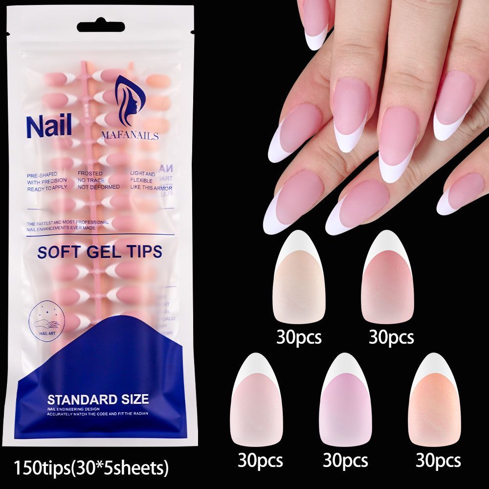 150 Pieces Of White Edge Wear Nails Nude Pink False Nail Pieces Full Paste Frosted Nail Art Nail Pieces_viptrois.com