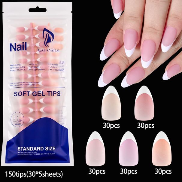 150 Pieces Of White Edge Wear Nails Nude Pink False Nail Pieces Full Paste Frosted Nail Art Nail Pieces_viptrois.com