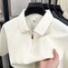 Men's Solid Color Collared Short Sleeved T-Shirt Half Zip Polo Shirt Loose Casual Summer Top Split Design_viptrois.com