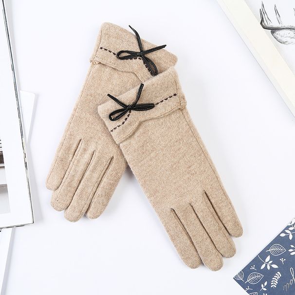 New autumn and winter cashmere gloves women's outdoor cycling bow plus velvet thickened cold-proof touch screen warm gloves women_viptrois.com