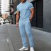 Men's Clothing New Summer Men's Loose Outdoor Leisure Solid Color Jacquard Round Neck Short Sleeved Trousers Suit_viptrois.com