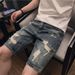 Men's Clothing Ripped Denim Shorts Men's Summer Casual Five Point Pants Internet Celebrity Trendy Brand Loose Straight Beggar Pants_viptrois.com