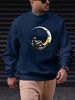 Men's Loose, Casual, Fashionable Astronaut Moon Pattern Printed Round Neck Long Sleeved Sweatshirt For Autumn And Winter_viptrois.com