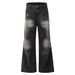 Men's Clothing Retro Distressed Lightning Crack Flared Jeans Color Matching Cleanfit Loose Casual Wide Leg Flared Trousers_viptrois.com