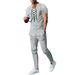 25 Cross-border Men's New Waffle V-neck Rope Short-sleeved Trousers Two-piece Casual Suit Men_viptrois.com