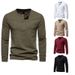 Men's Color Block Four Button Henry Long sleeved T-shirt D32_viptrois.com