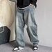 Men's Clothing Jeans For Men High Street Fashion Brand Washed Distressed Scimitar Pants Versatile Loose Straight Casual Trousers For Men_viptrois.com