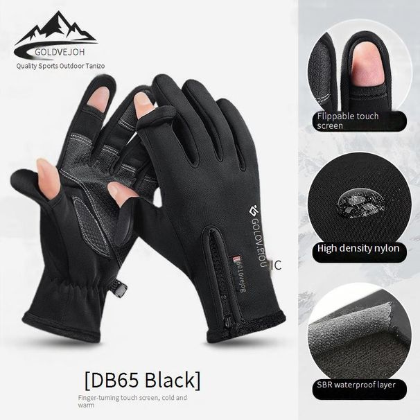 Men's Gloves Cycling Gloves Winter Takeaway Fishing Leak Two Fingers Outdoor Windproof Zipper Touch Screen Men's Warm Plus Velvet Thick Gloves_viptrois.com