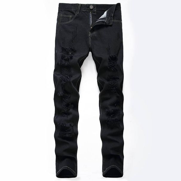 Men's Clothing Ripped Jeans Men's Washed Light White Straight Large Size Jeans Men Trendy_viptrois.com