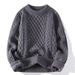 Loom Winter Men's Cable Knit Sweater Casual Versatile European And American Style Mature Solid Color Knitted Pullover Round_viptrois.com