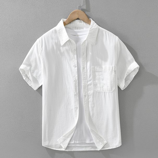 Solid Color Fresh Short Sleeved Shirt For Men, Fashionable And Versatile, Artistic And Casual Loose Top_viptrois.com