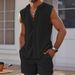 Summer Men's Vest Shirt Casual Loose Sleeveless Shorts Beach Set_viptrois.com
