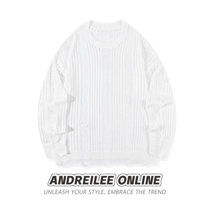 Men's Slim Fit Mesh Knit Sweater - Sexy Long-Sleeve Pullover, Solid Color & Textured Design (White, Black, Beige)_viptrois.com