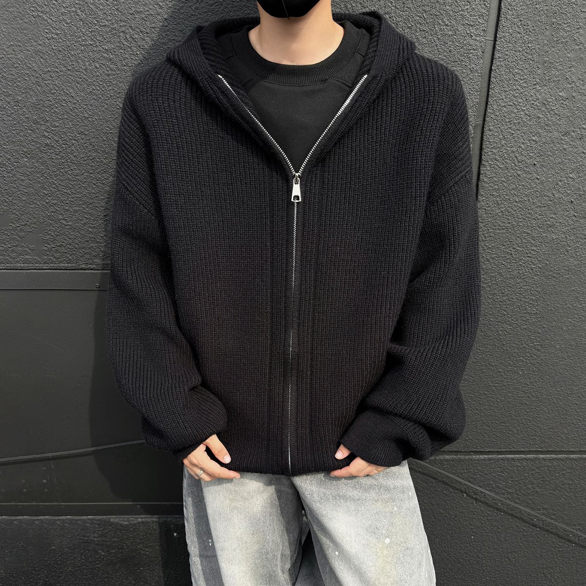 2025 Autumn Loose Pullover Knitted Cardigan Thickened Men's Sports Casual Hooded Sweater New Style_viptrois.com