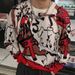 Men's Cartoon Jacquard Sweater - Oversized Casual Knit Pullover With Trendy Pattern, Comfortable Long Sleeve Crewneck For Streetwear_viptrois.com