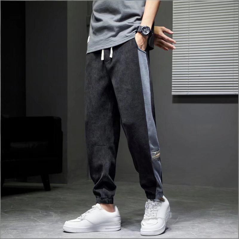 Men's Clothing Men's Corduroy Casual Pants Color Blocking Loose Fit Jogger Leg Style Trendy Elastic Waist For Spring Autumn_viptrois.com