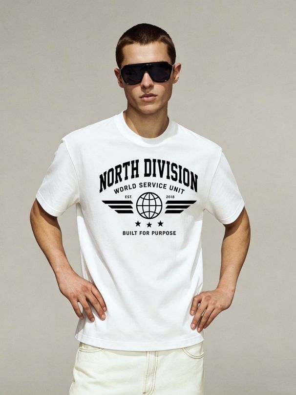 Vintage Oversized North Division Graphic T-Shirt Men's Casual Streetwear Tee_viptrois.com