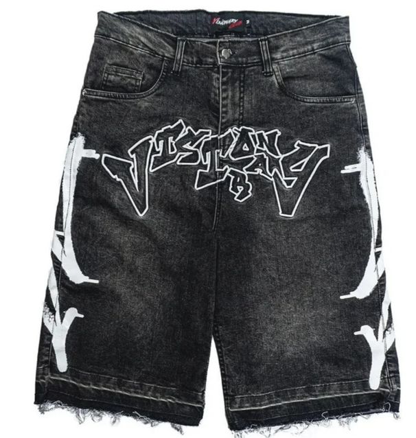 Men's Clothing Cross Border Factory Direct Sales American Retro Washed Loose Shorts Personality Trend Pattern Street Straight Jeans Men_viptrois.com