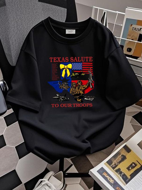 Vintage 1991 Texas Salute To Our Troops Military Army Tee Shirt (Size Large) Unisex Summer Versatile Stretched Casual Breathable Stylish Slightly_viptrois.com