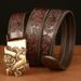 New Male China Dragon Belt Cowskin Genuine Leather Belt For Men Carving Dragon Pattern Automatic Buckle Belt Strap For Jeans B0033_viptrois.com