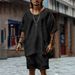 Men's Clothing Spring And Summer New Men's Round Neck Casual Loose Tops Sports Shorts Suit Men's Clothing_viptrois.com