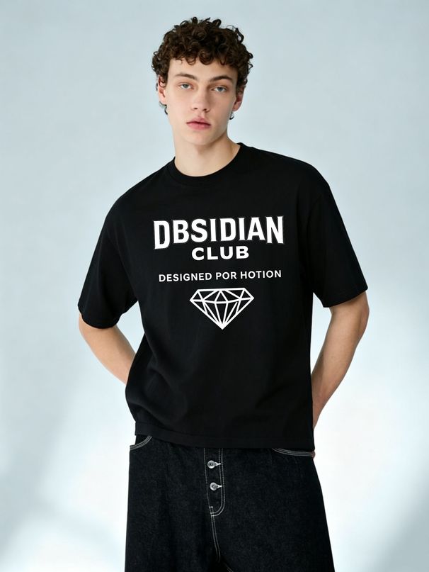Men's 100% Cotton DBSIDIAN CLUB Diamond Printed Short Sleeve T-Shirt 2025 New Summer Trend Casual Round Neck Regular Fit Streetwear Graphic Tee_viptrois.com