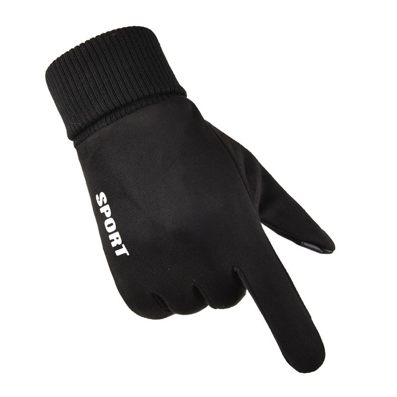 Suede Gloves Men's Autumn And Winter Outdoor Windproof Plus Velvet Warm And Long Lock Temperature Half-finger Dew Two-finger Riding Gloves_viptrois.com
