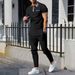 2025 Men's New Youth Waffle Collar Color-Block Pocket Short Sleeve Long Pants Casual Set_viptrois.com
