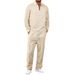 Men's Clothing Men's Waffle Knit Tracksuit Set - Long Sleeve Striped Zip-Up Jacket & Pants, Casual Sporty Outfit For Spring & Fall_viptrois.com