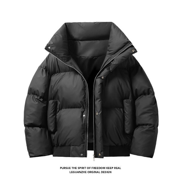 American Style PU Leather Short Down For Men Winter Trendy Brand Cleanfit Stand Collar Puffer Jacket Warm Cotton Coat_viptrois.com