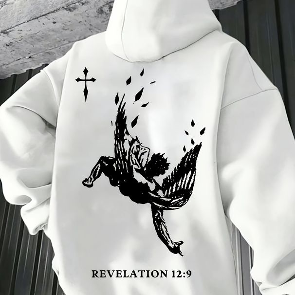 Men's Autumn And Winter Casual Fashionable Loose Hooded Sweatshirt With Angel Print Warm Long Sleeved Pullover Sweater_viptrois.com