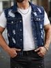 Men's Denim Collared Jacket Style High Street Trendy Ripped Solid Color Short Sleeved Versatile Jacket_viptrois.com